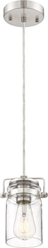 5"W Antebellum 1-Light Pendant Brushed Nickel / Clear