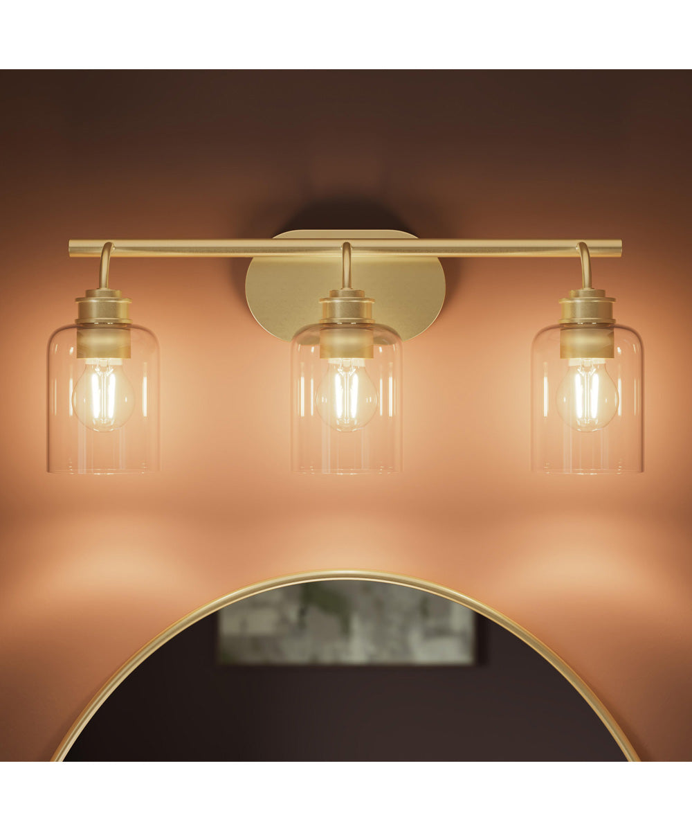 Reines 3-Light Bath Vanity with Clear Glass Shades Brushed Gold