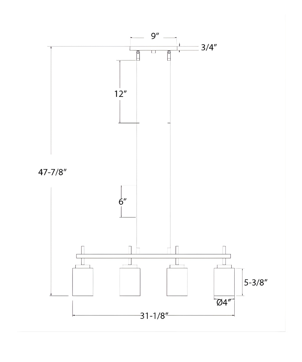 31"W 4-Light Kitchen Island Light Fixture Brushed Nickel Finish Frosted Glass Shade