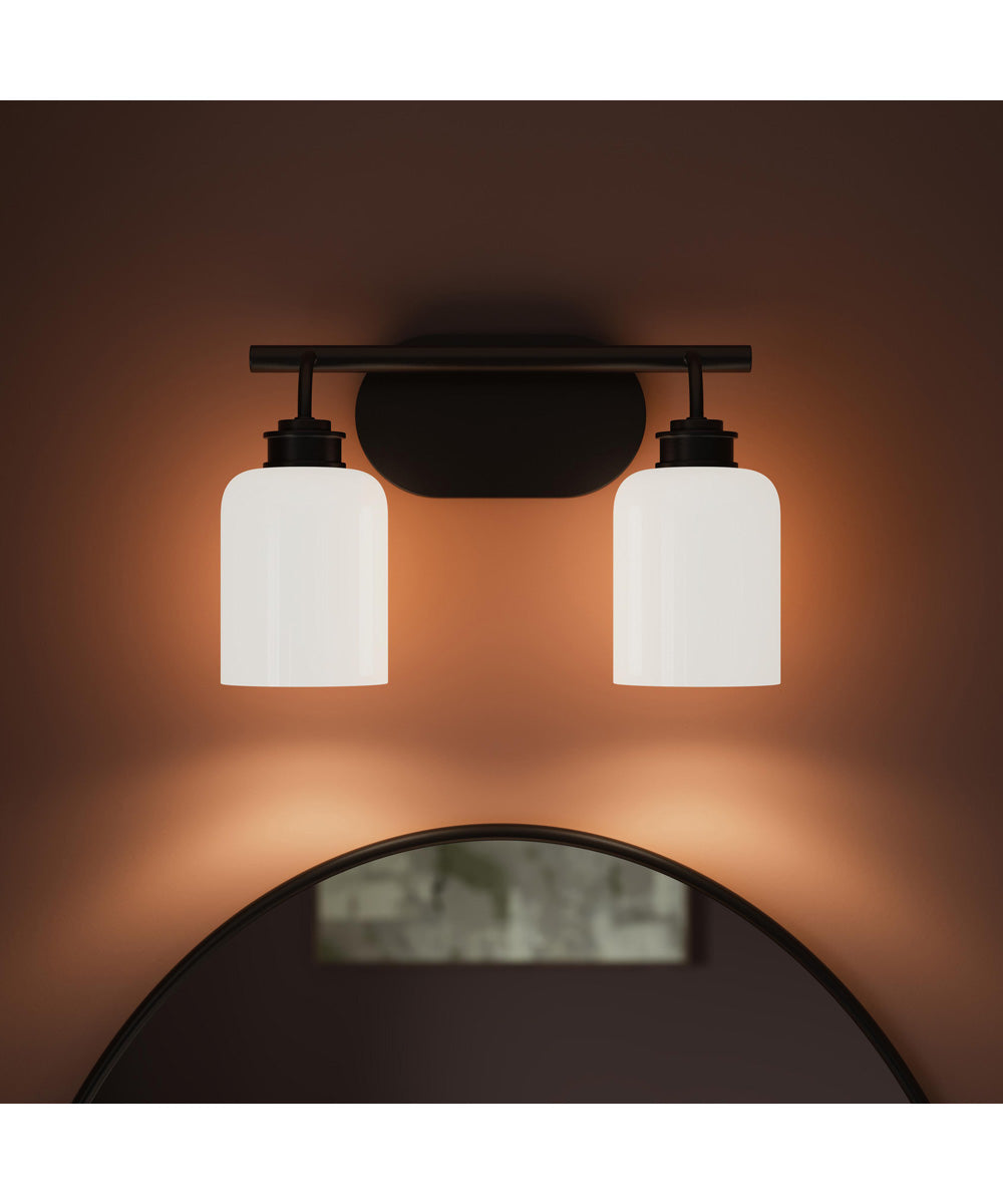 Reines 2-Light Bath Vanity with Opal Glass Shades Matte Black