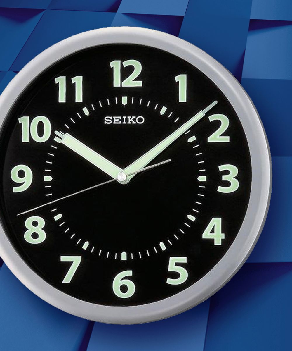 Silver Framed Black Wall Clock Luminous Hands