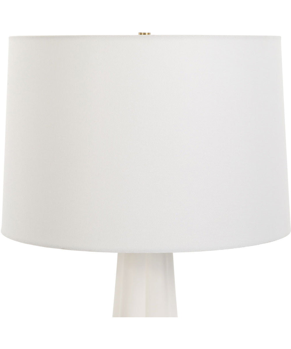Ceramic Table Lamp with White Satin Glaze and White Linen
