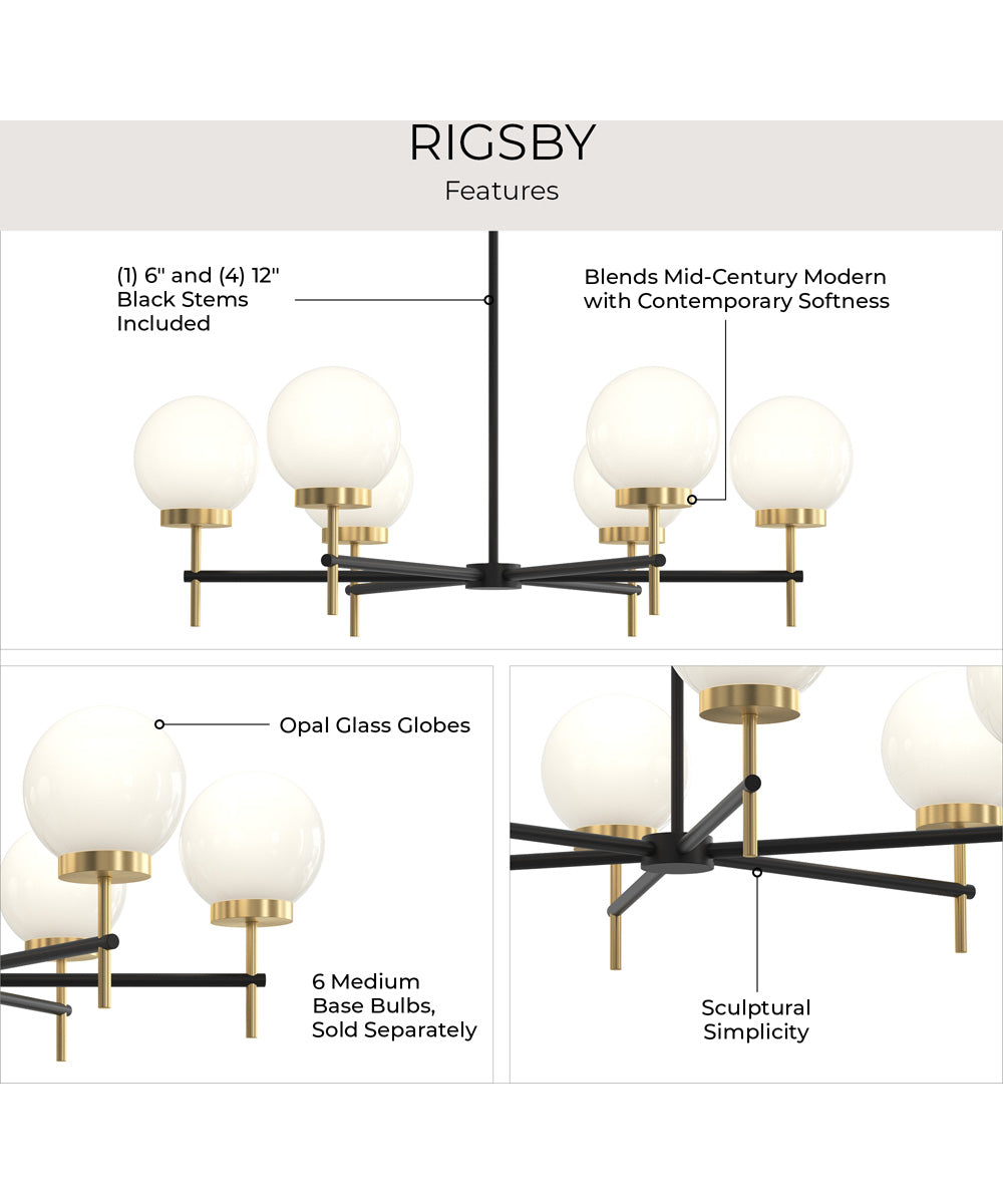 Rigsby 6-Light Medium Chandelier Matte Black and Brushed Gold