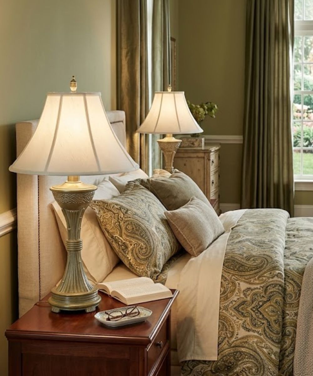 32"H 3-Way Table Lamp Satin Brass White Antique