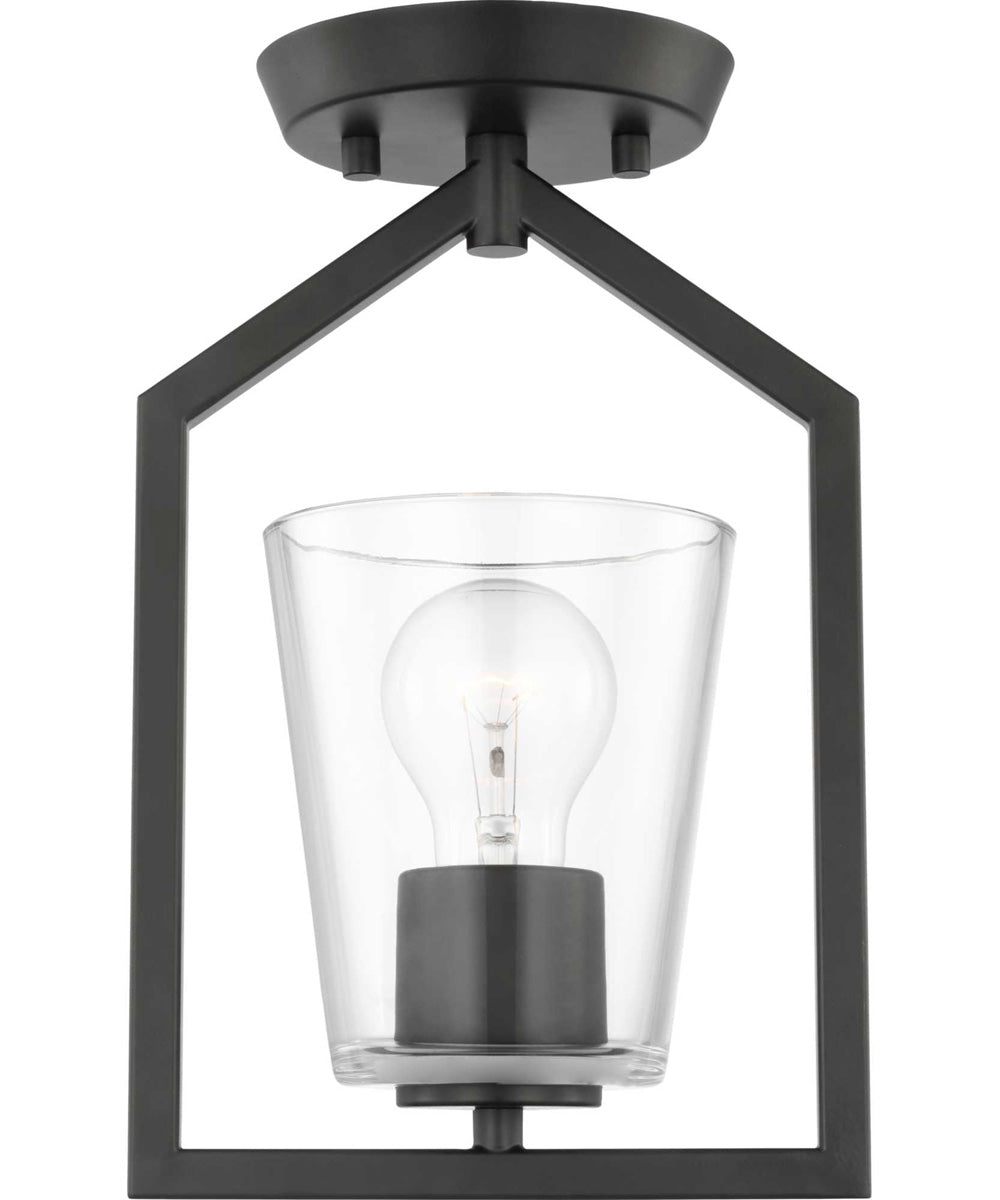 Vertex 1-Light Clear Glass Contemporary Semi-Flush Mount with Matte Black