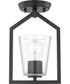 Vertex 1-Light Clear Glass Contemporary Semi-Flush Mount with Matte Black