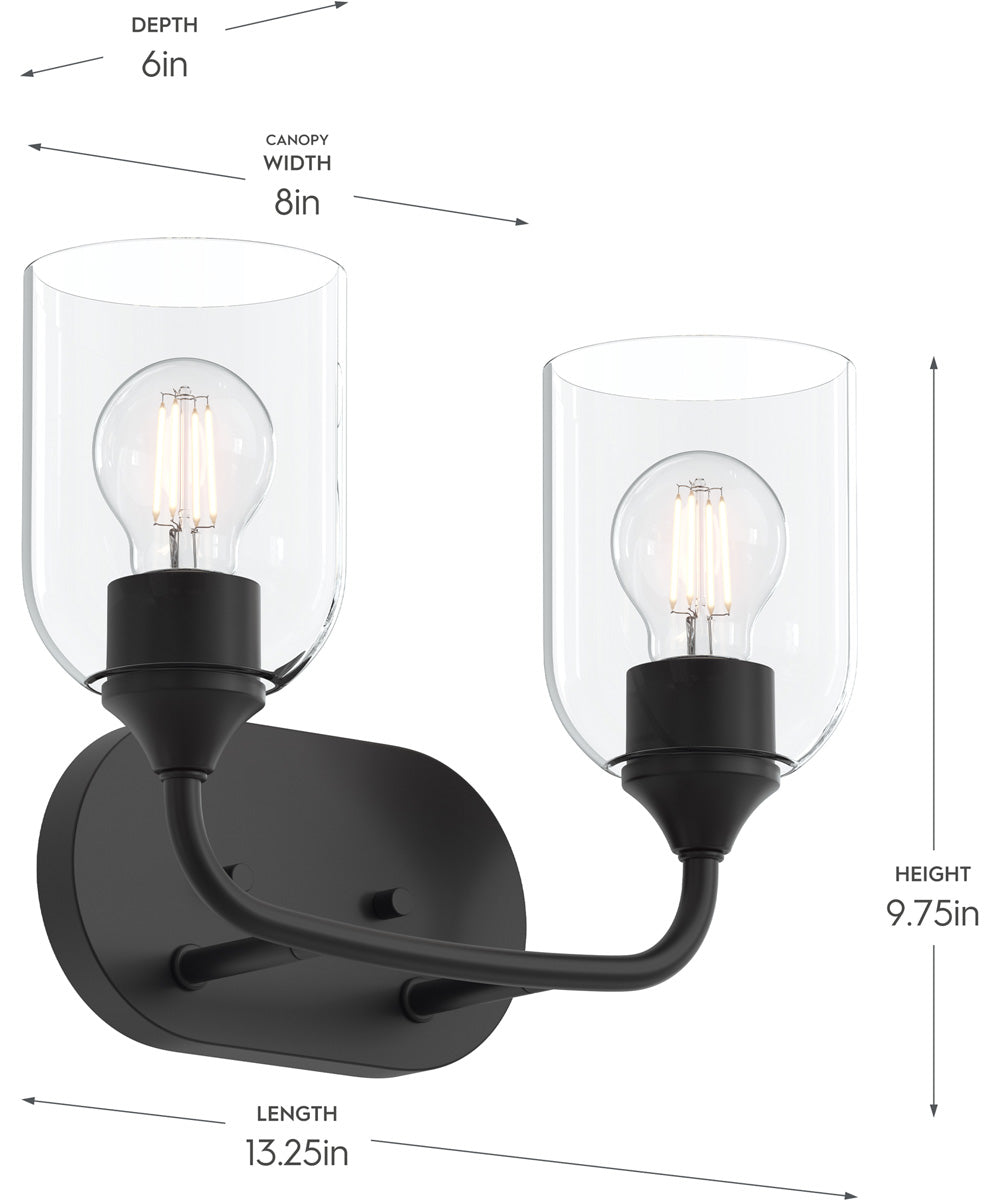 Ilia 2-Light Bath Vanity with Clear Glass Shade Matte Black