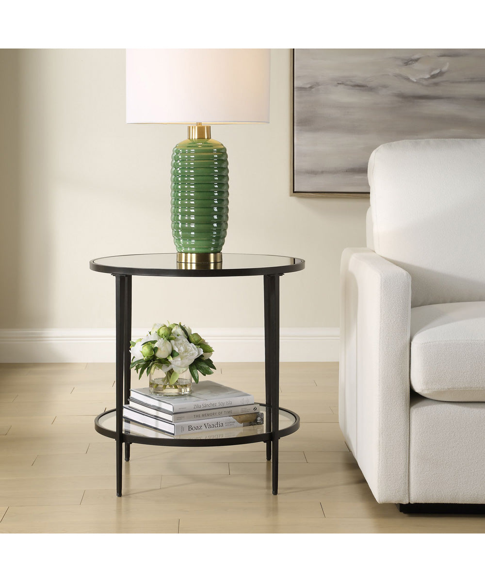 Accent Furniture with Tempered Glass and Mirror Satin Black