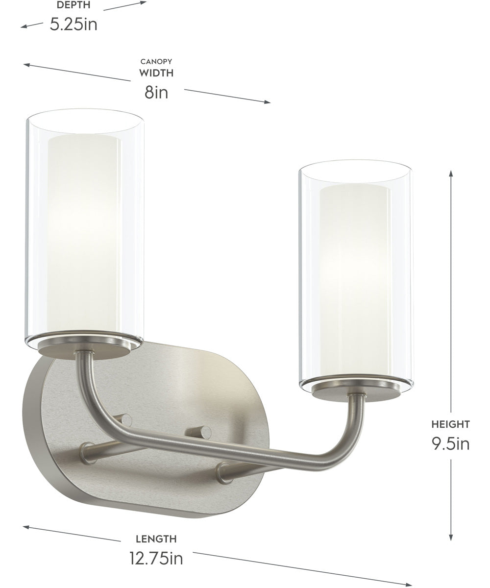 Mack 2-Light Vanity Light with Layered Glass Shades Brushed Nickel