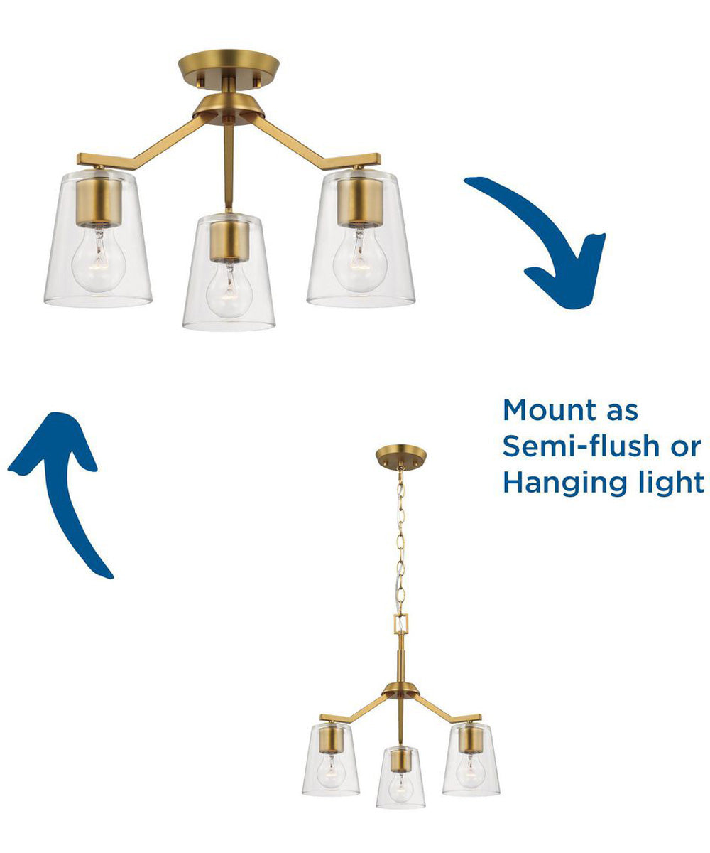Vertex 3-Light Clear Glass Convertible Chandelier Brushed Gold