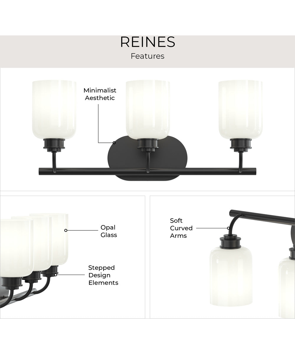 Reines 3-Light Bath Vanity with Opal Glass Shades Matte Black