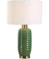 Table Lamp Ceramic in Olive Green with Antique Brass Accents