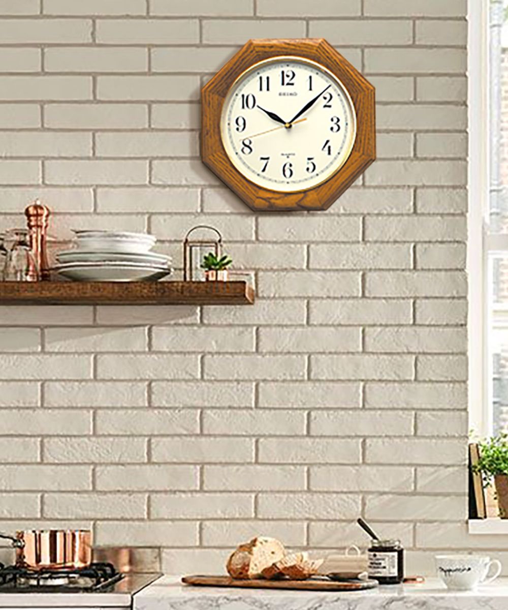 Wall Clock Medium Brown Solid Oak