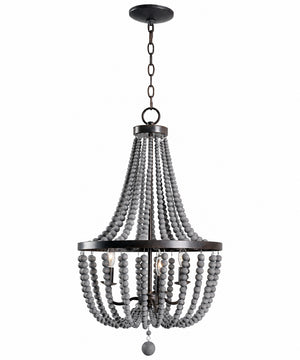 Dumas 16"W 3-Light Golden Bronze Finish Distressed Gray Wood Bead Chandelier by KenroyHome