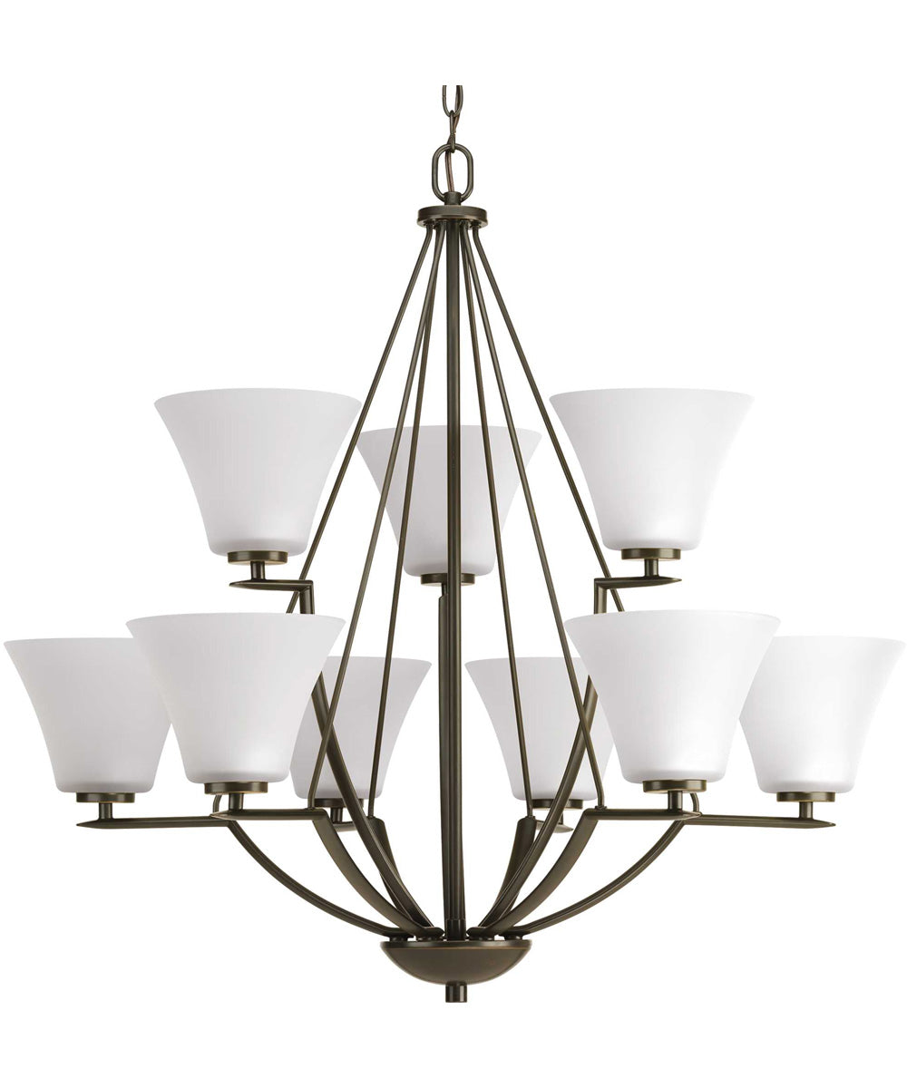 Bravo 9-Light Etched Glass Modern Chandelier Light Antique Bronze