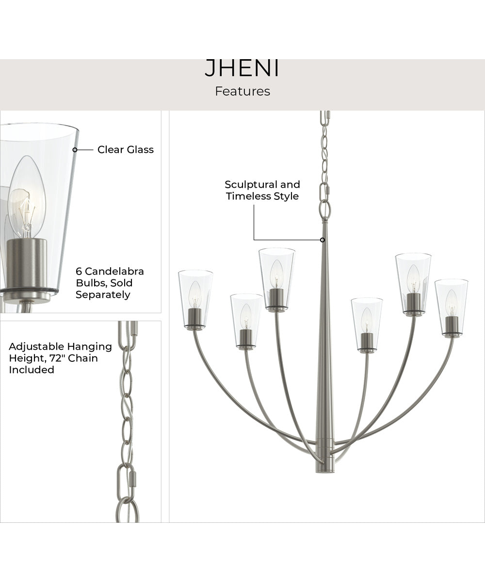 Jheni 6-Light Chandelier with Clear Glass Shades Brushed Nickel