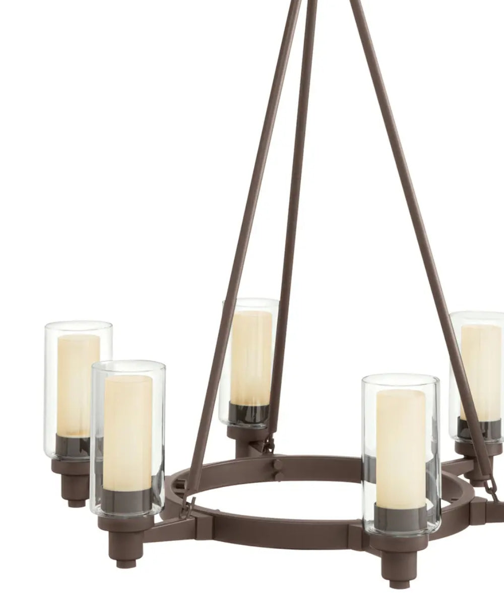 26"w Circolo 6-Light Chandelier Light Olde Bronze Finish with Dual Clear + Umber Glass Shades