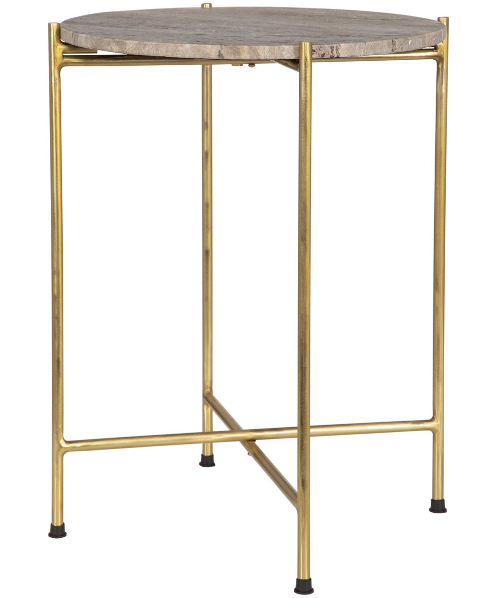Accent Table with Gold Frame and Dark Travertine Marble