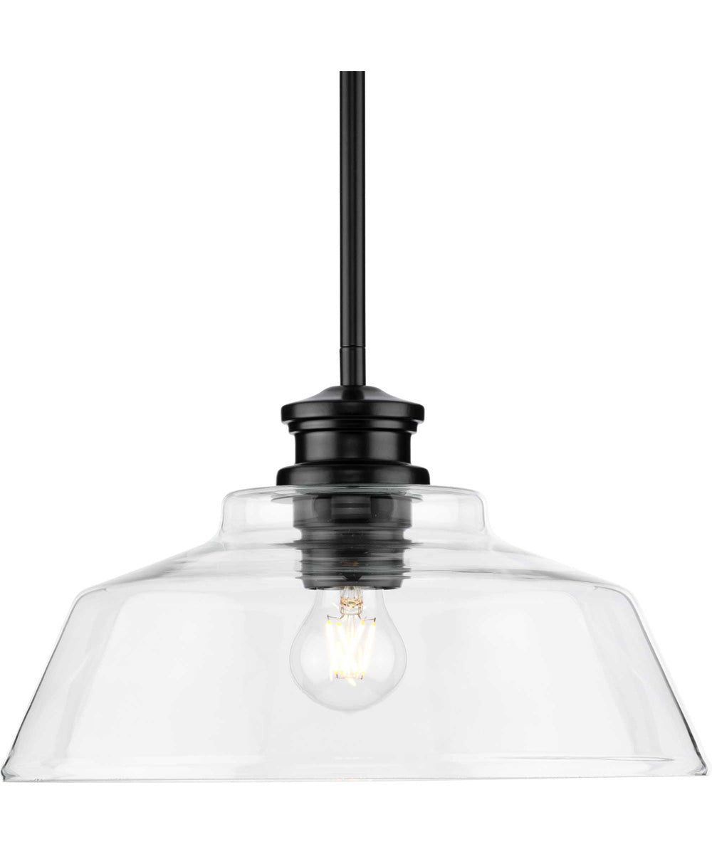 Singleton 1-Light 14" Farmhouse Medium Pendant Light with Clear Glass Shade Matte Black