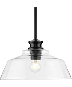 Singleton 1-Light 14" Farmhouse Medium Pendant Light with Clear Glass Shade Matte Black