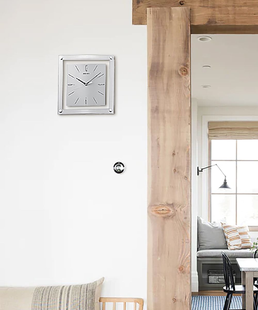 OPEN BOX Wall Clock Square Silver and Glass Glass Cover