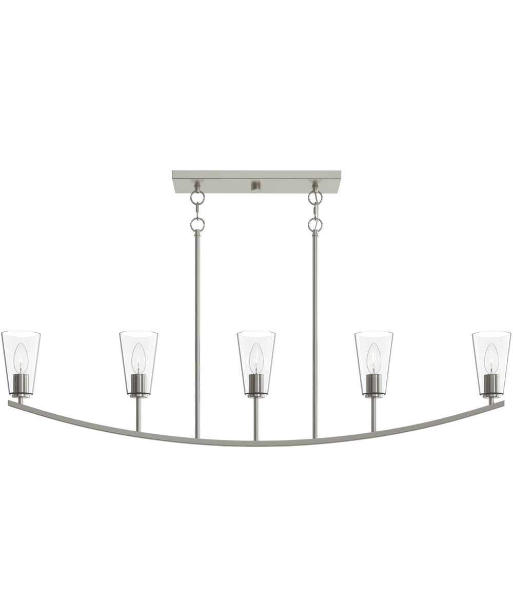 Jheni 5-Light Linear Chandelier with Clear Glass Shades Brushed Nickel