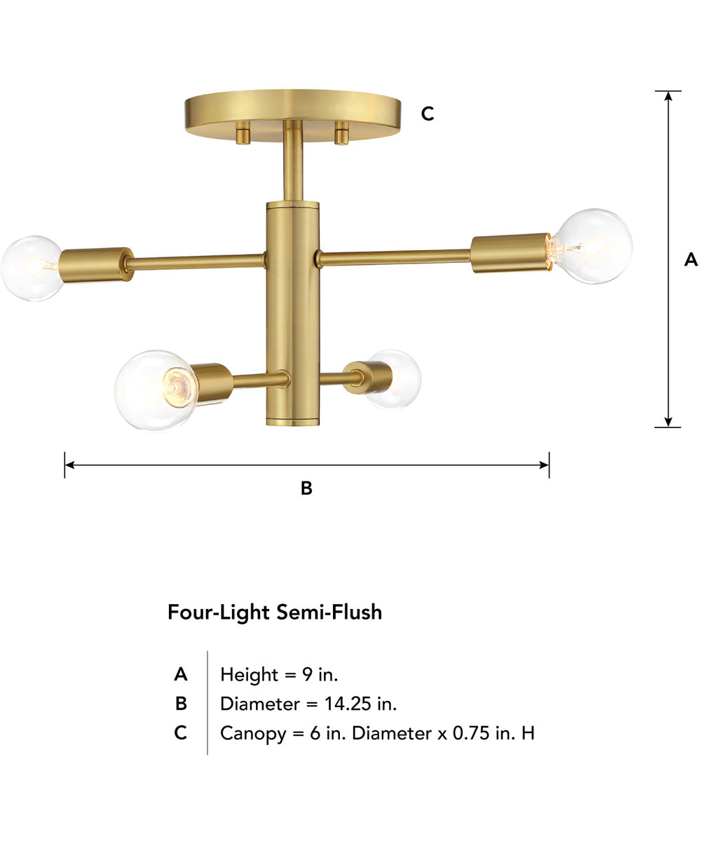 Arlo 4 Light Semi Flush Mount Brushed Gold