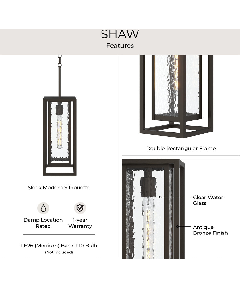 Shaw 17 Inch 1 Light Outdoor Pendant with Clear Glass Antique Bronze