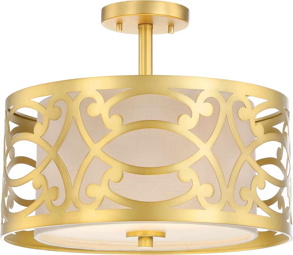 15"W Filigree 2-Light Close-to-Ceiling Natural Brass