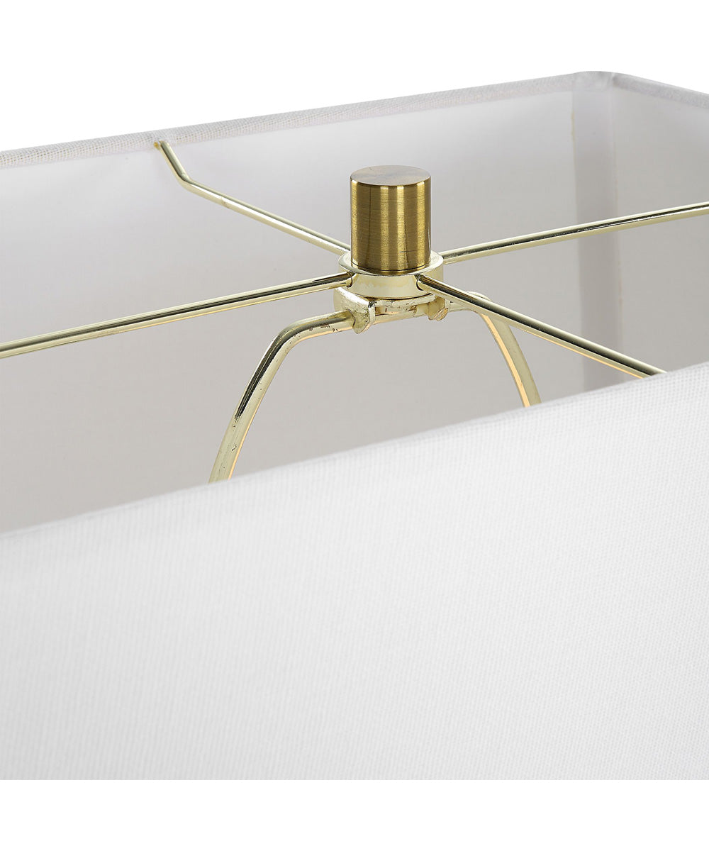 Square Ceramic Table Lamp with Diamond Knobs and White Linen