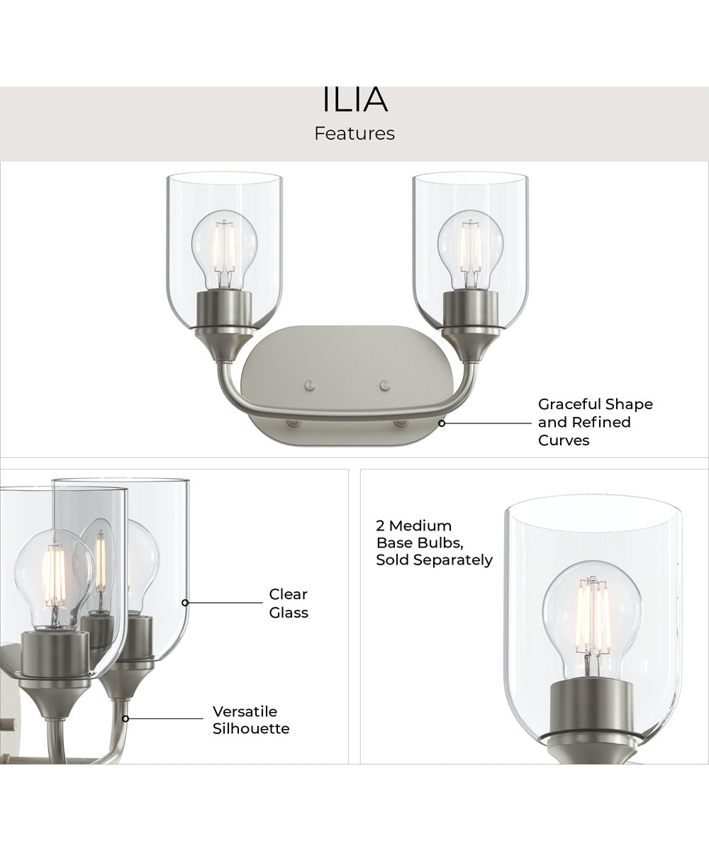 Ilia 2-Light Bath Vanity with Clear Glass Shade Brushed Nickel