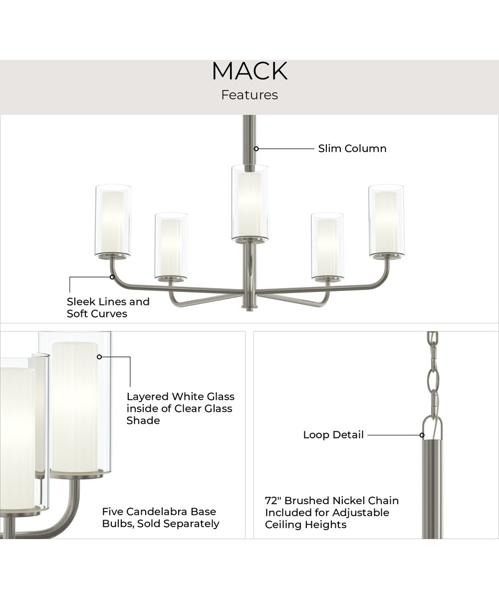 Mack 5-Light Chandelier with Layered Glass Shades Brushed Nickel