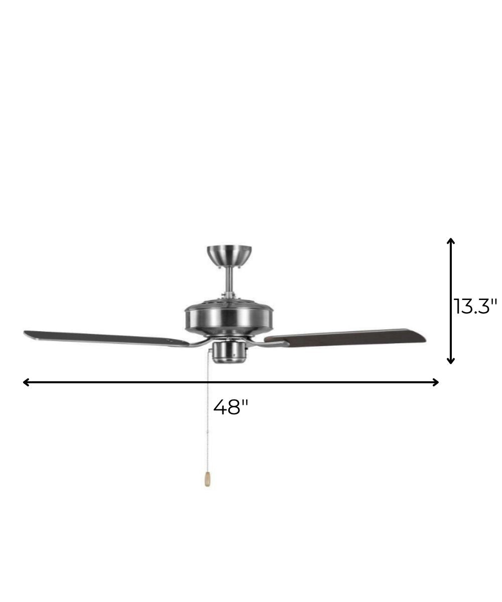 48" Linden 3-Blade Ceiling Fan Brushed Steel with Silver and American-Walnut Reversible Blades Finish