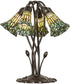 16" High Stained Tiffany Glass Pond Lily 5 Light Table Lamp Amber/Green