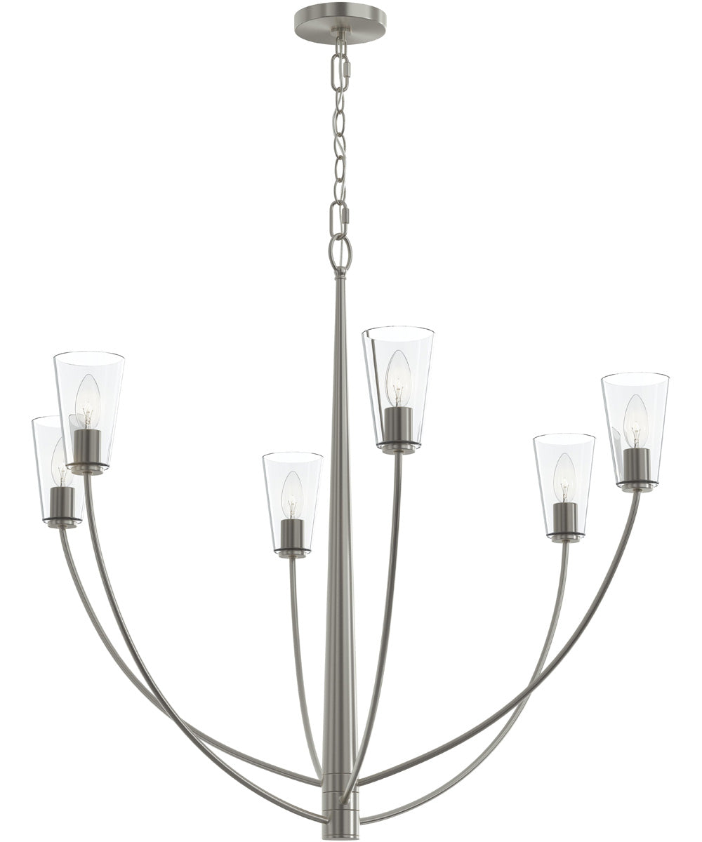 Jheni 6-Light Large Chandelier with Clear Glass Shades Brushed Nickel