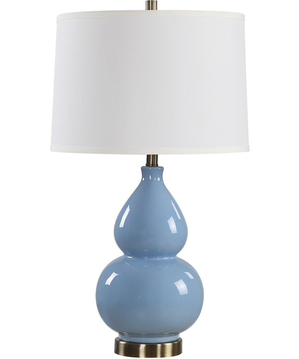 Ceramic Gourd Table Lamp in Powder Blue with White Linen