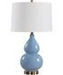 Ceramic Gourd Table Lamp in Powder Blue with White Linen