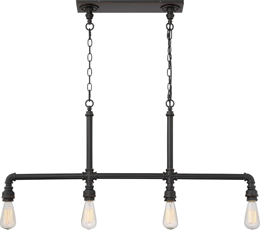 35"W Iron 4-Light Linear Island Pendant Industrial Bronze