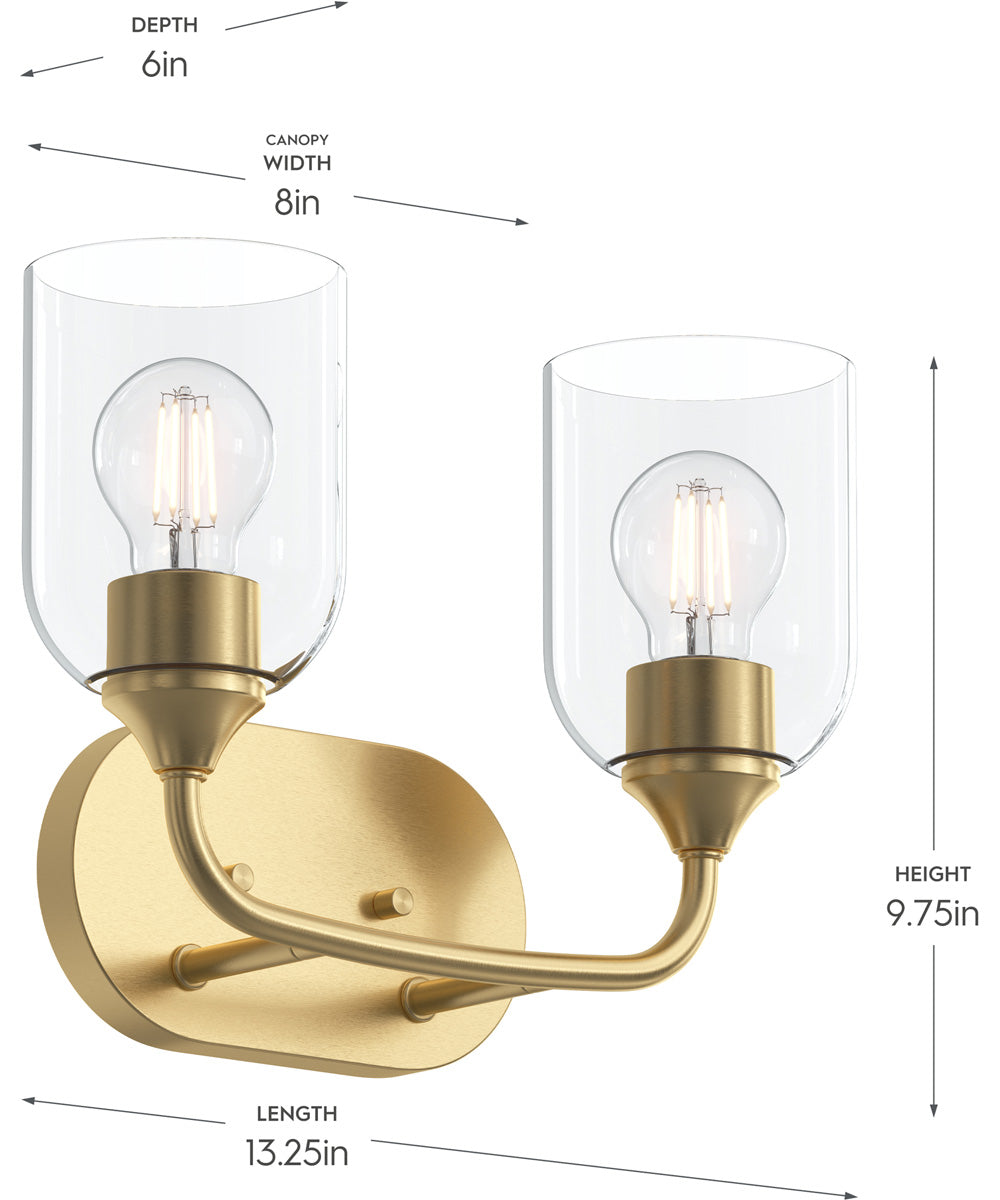 Ilia 2-Light Bath Vanity with Clear Glass Shade Brushed Gold