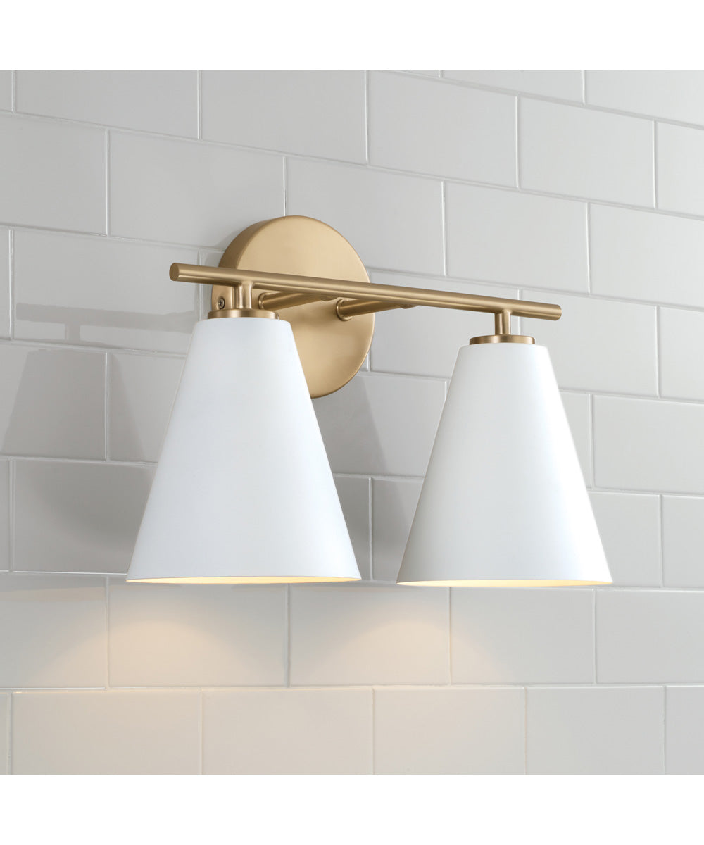 Charlie 2-Light Vanity Matte Brass and White