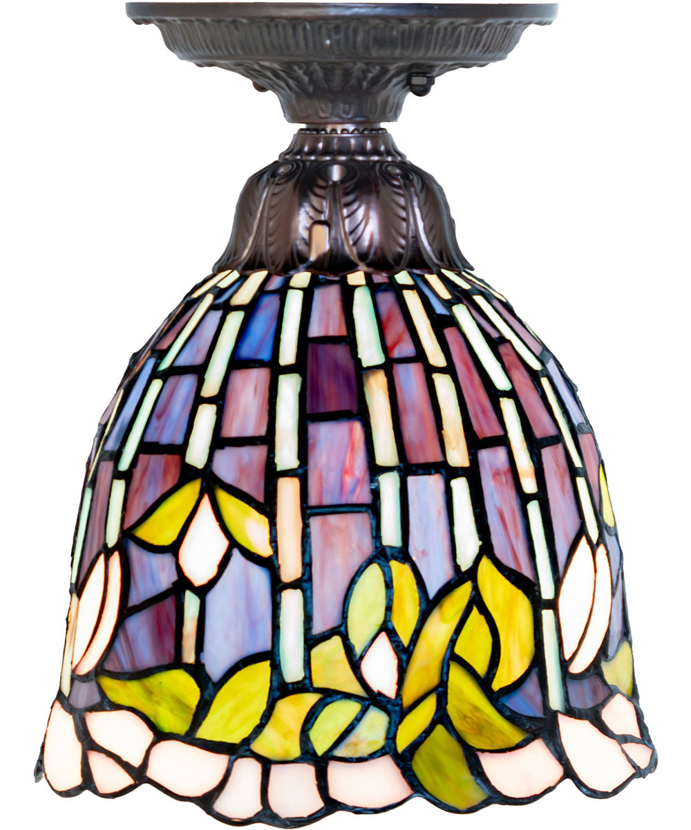8" Wide Tiffany Flowering Lotus Flushmount
