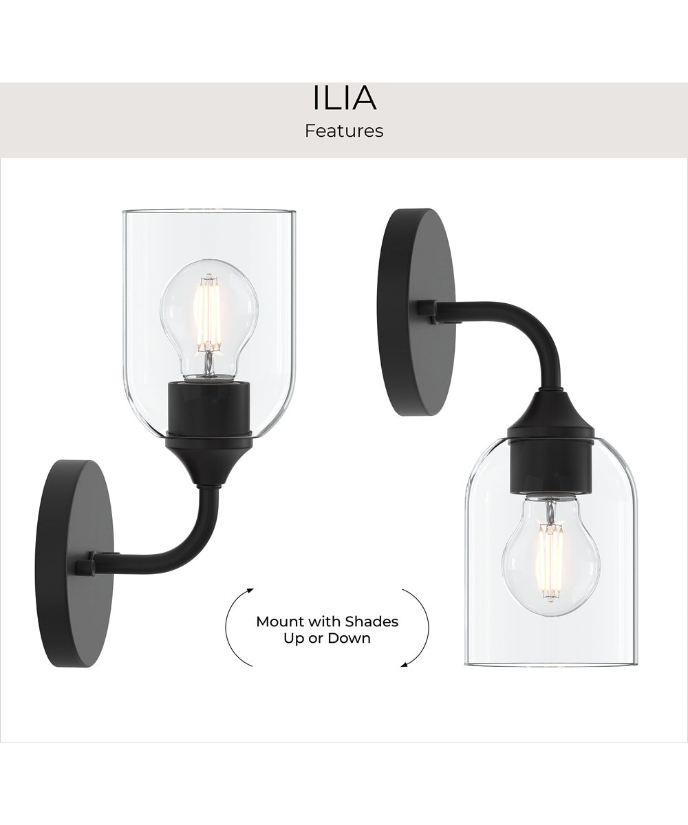Ilia 1-Light Wall Sconce with Clear Glass Shade Matte Black