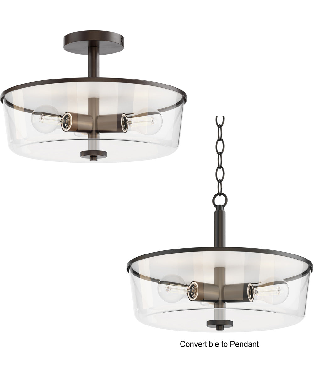 Fuller 3-Light Semi Flush/Pendant Convertible Black
