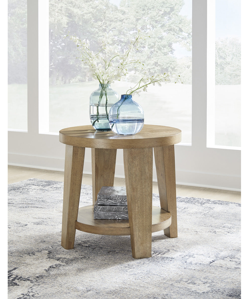 Kristiland Round End Table Light Brown