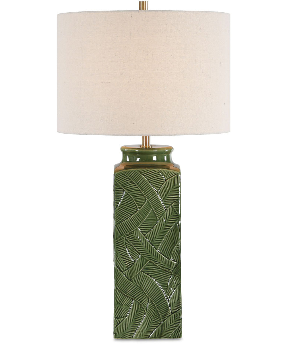 1-Light Table Lamp with Raised Leaf Ceramic in Glossy Green