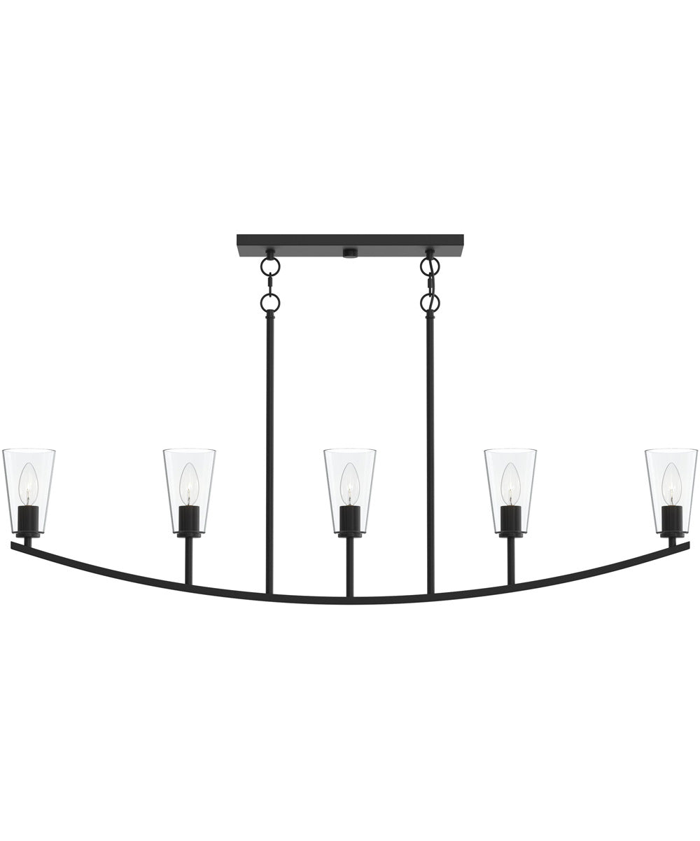 Jheni 5-Light Linear Chandelier with Clear Glass Shades Matte Black