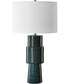 Ceramic Table Lamp in Ribbed Teal and White Linen