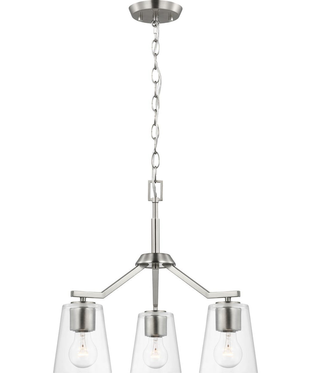 Vertex 3-Light Clear Glass Convertible Chandelier Brushed Nickel