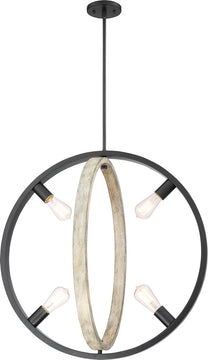 25"W Augusta 4-Light Pendant Black / Gray Wood