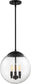 13"W Ariel 3-Light Pendant Matte Black / Clear Seeded